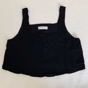 Petal Pup Eleanor Linen Cropped Tank Top Women L Black Quiet Luxury Beach Whimsy